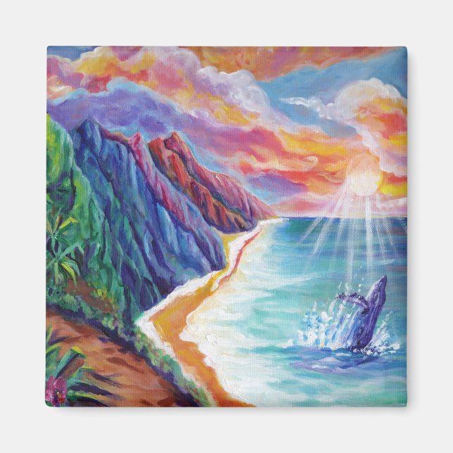Hawaiian Humpback Whale und Na Pali von Kauai Magnet (Vorne)