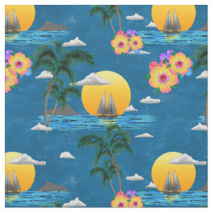 Hawaiian Island Beach Sunset auf Blue Stoff