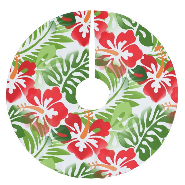 Hawaiian Island Tropical Pattern Hibiskus Blume Polyester Weihnachtsbaumdecke (Vorderseite)