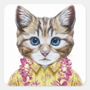 Hawaiian Kitty Cat Quadratischer Aufkleber