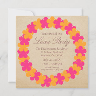 Hawaiian Lei Luau Party Einladung, Pink & Orange Einladung