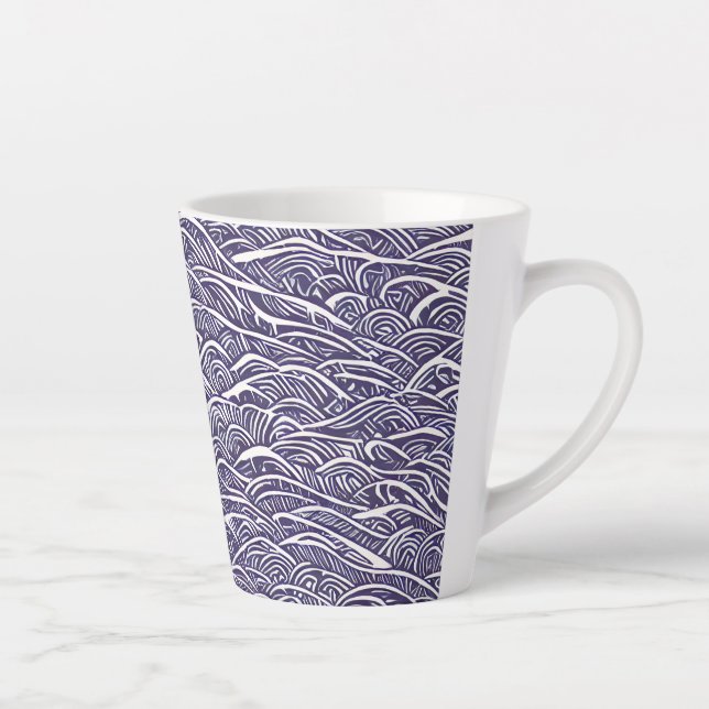Hawaiian Linocut Waves and Surf Milchtasse (Rechts)