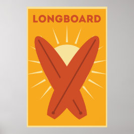 Hawaiian Longboard Surfboard Vintage Retro Poster