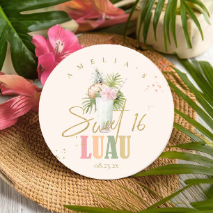 Hawaiian Luau 16 . Geburtstag ID1092 Runder Pappuntersetzer