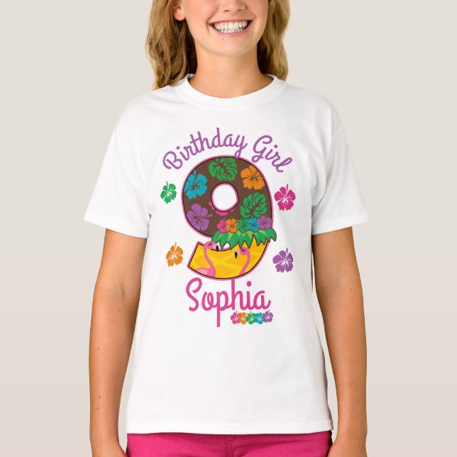 Hawaiian luau aloha Nineth Birthday Girl 9 T-Shirt (Vorderseite)