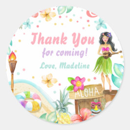 Hawaiian Luau Birthday Tropical Pool Party Pastel Runder Aufkleber