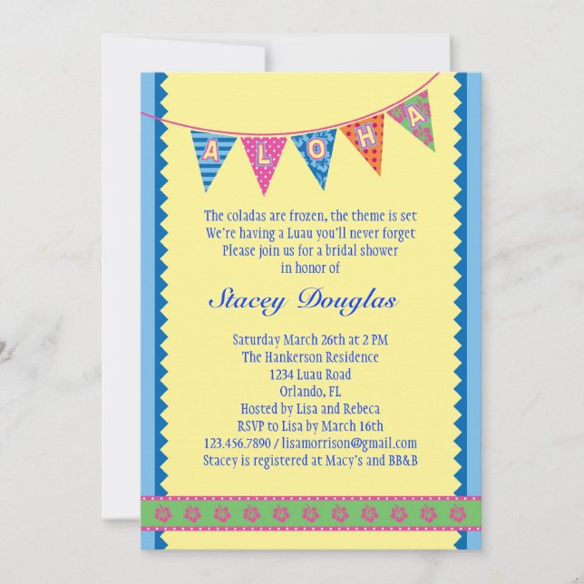 Hawaiian Luau Bridal Dusche Einladung (Vorderseite)