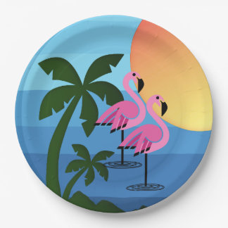 Hawaiian Luau Party Flamingo Palm Trees Pappteller