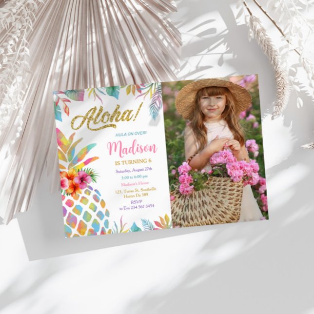 Hawaiian Luau Pineaple Tropical Girl Birthday Einladung (Von Creator hochgeladen)