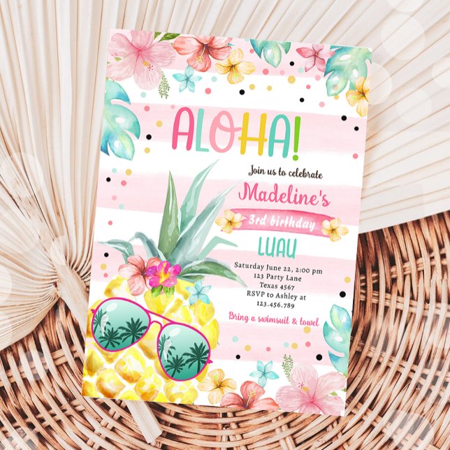 Hawaiian Luau Pineaple Tropical Girl Birthday Einladung (Von Creator hochgeladen)