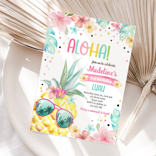 Hawaiian Luau Pineaple Tropical Girl Birthday Einladung (Von Creator hochgeladen)