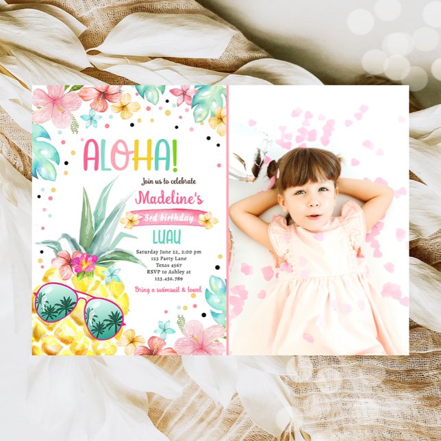 Hawaiian Luau Pineaple Tropical Girl Birthday Einladung (Von Creator hochgeladen)