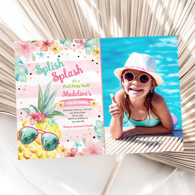 Hawaiian Luau Pineapple Pool Party Girl Birthday Einladung (Von Creator hochgeladen)