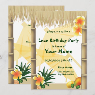 Hawaiian Luau Tiki Hut Tropical Birthday Einladung