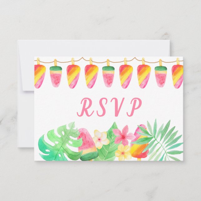 Hawaiian Luau Tropical Blätter Ice Lolly RSVP Karte (Vorderseite)