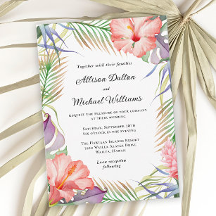 Hawaiian Luau Tropical Floral Wedding Einladung