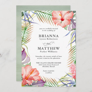 Hawaiian Luau Tropical Island Floral Wedding Einladung