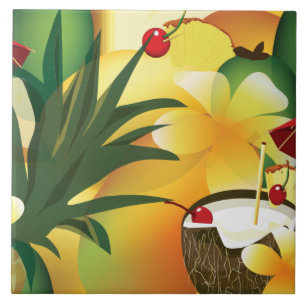Hawaiian Luau Tropical Tiki Bar Large Tile Fliese