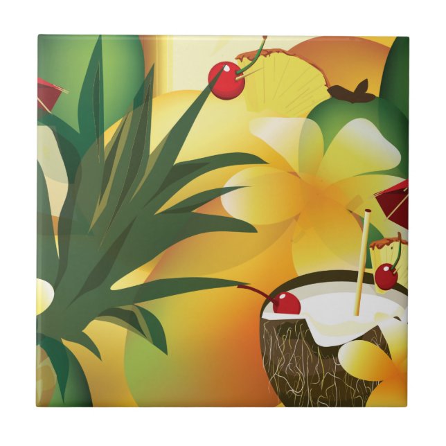Hawaiian Luau Tropical Tiki Bar Small Tile Fliese (Vorderseite)