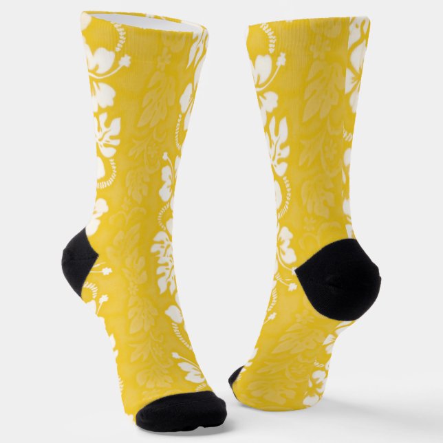 Hawaiian Luau Tropical Yellow Flowers Muster Socken (Gewinkelt)