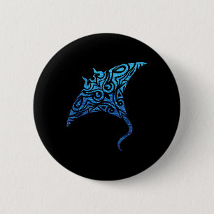 Hawaiian Manta Ray Tribal Polynesian Tattoo Pacifi Button