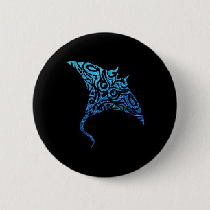 Hawaiian Manta Ray Tribal Polynesian Tattoo Pacifi Button