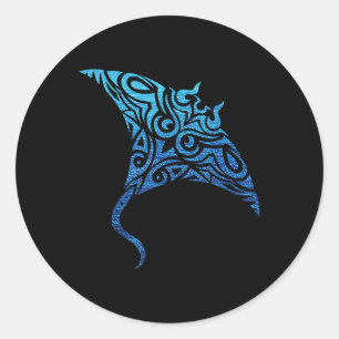 Hawaiian Manta Ray Tribal Polynesian Tattoo Pacifi Runder Aufkleber