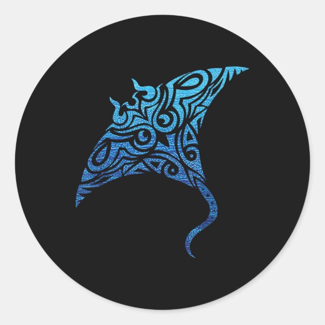 Hawaiian Manta Ray Tribal Polynesian Tattoo Pacifi Runder Aufkleber (Vorderseite)