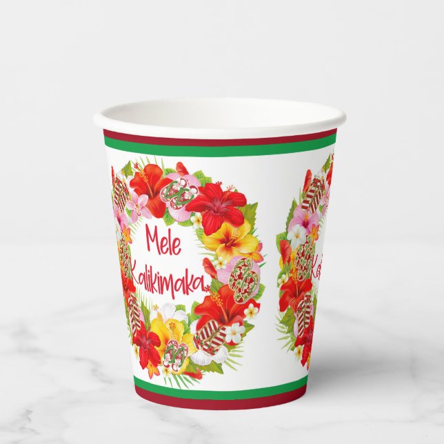 Hawaiian Mele Kalikimaka Tropical Wreath Paper Cup Pappbecher (Vorderseite)