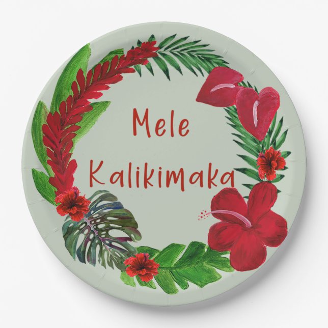 Hawaiian Mele Kalikimaka Tropischer Kreath Pappteller (Vorderseite)