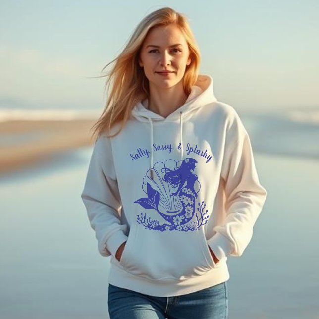 Hawaiian Mermaid Salty, Sassy und Splashy Blue Hoodie (Hawaiian Mermaid Salty Sassy & Splashy, Fisherman Trend 2025, Beach, Summer, Coastal, For Her Hoodie)