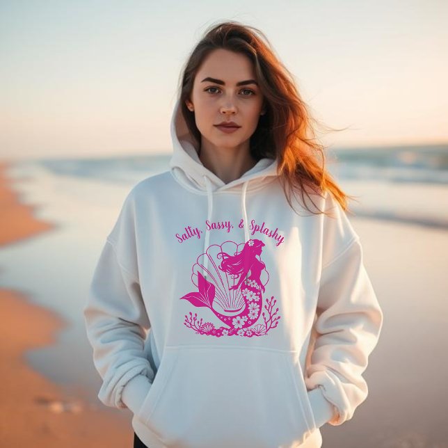 Hawaiian Mermaid Salty, Sassy und Splashy Pink Hoodie (Hawaiian Mermaid Salty Sassy Splashy, Fisherman Trend 2025, Summer, Beach, Coastal, For Her Hoodie)