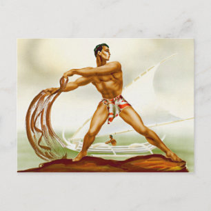 Hawaiian Net Fisherman Postkarte
