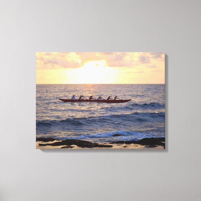 Hawaiian Outrigger Canoe bei Sunset Leinwanddruck (Vorderseite)