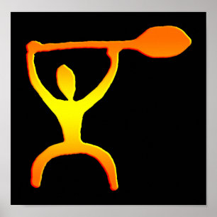 Hawaiian Paddle Man Petroglyph Print Poster