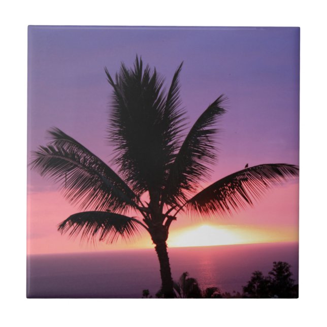 Hawaiian Palm Tree & Colorful Sunset Fliese (Vorderseite)