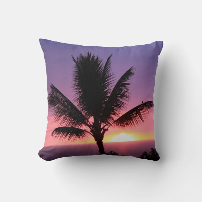 Hawaiian Palm Tree & Colorful Sunset Kissen (Vorderseite)