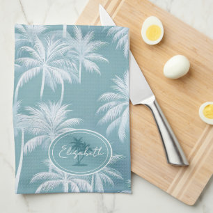 Hawaiian Palm Tree Silhouette Muster Aquamarin ID1 Geschirrtuch