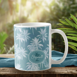 Hawaiian Palm Tree Silhouette Muster Aquamarin ID1 Kaffeetasse