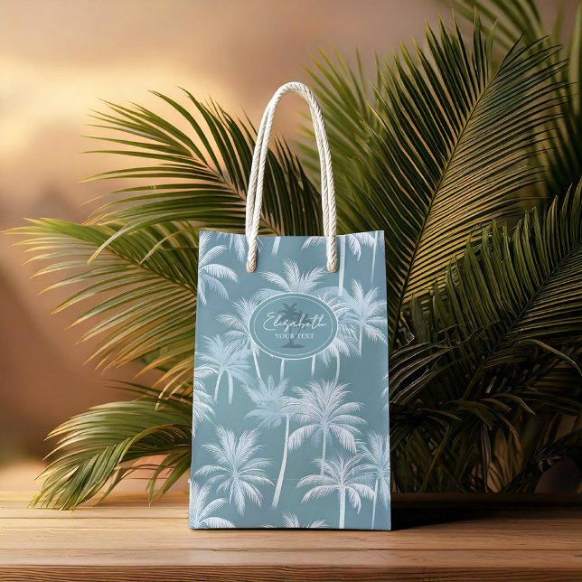 Hawaiian Palm Tree Silhouette Muster Aquamarin ID1 Mittlere Geschenktüte (Von Creator hochgeladen)