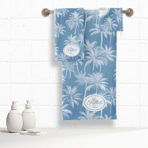 Hawaiian Palm Tree Silhouette Muster Blue ID1093 Badhandtuch Set