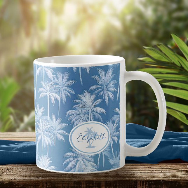 Hawaiian Palm Tree Silhouette Muster Blue ID1093 Kaffeetasse (Von Creator hochgeladen)
