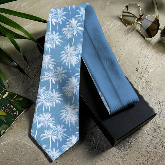 Hawaiian Palm Tree Silhouette Muster Blue ID1093 Krawatte (Von Creator hochgeladen)