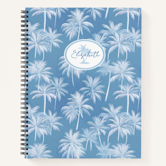 Hawaiian Palm Tree Silhouette Muster Blue ID1093 Notizbuch (Vorderseite)