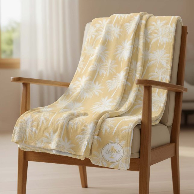 Hawaiian Palm Tree Silhouette Muster Gold ID1093 Fleecedecke (Von Creator hochgeladen)