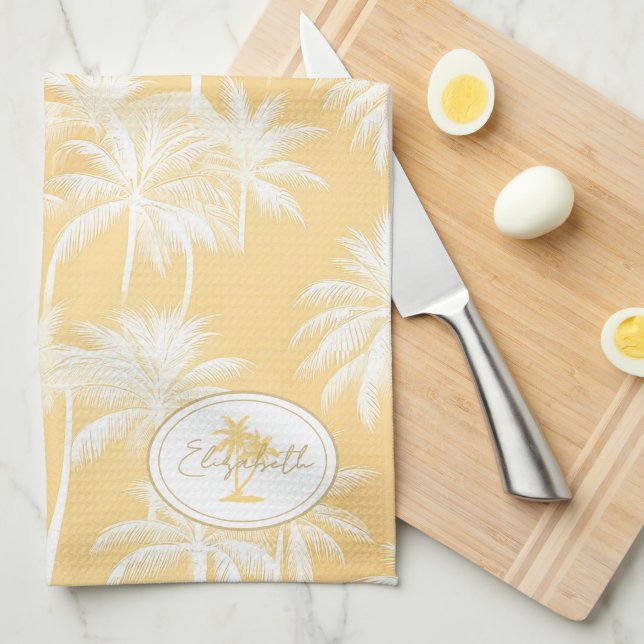 Hawaiian Palm Tree Silhouette Muster Gold ID1093 Geschirrtuch (Viertel Falte)