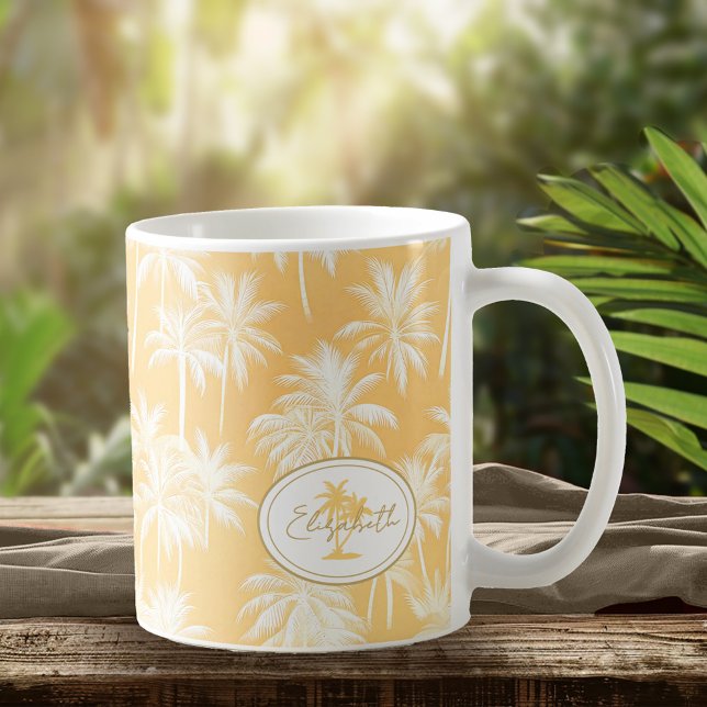 Hawaiian Palm Tree Silhouette Muster Gold ID1093 Kaffeetasse (Von Creator hochgeladen)