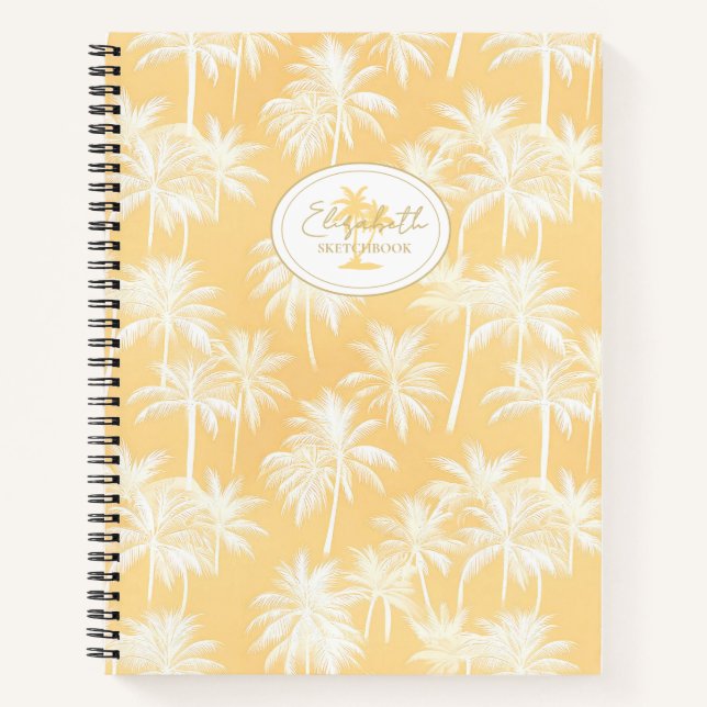 Hawaiian Palm Tree Silhouette Muster Gold ID1093 Notizbuch (Vorderseite)