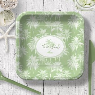 Hawaiian Palm Tree Silhouette Muster Green ID1093 Pappteller