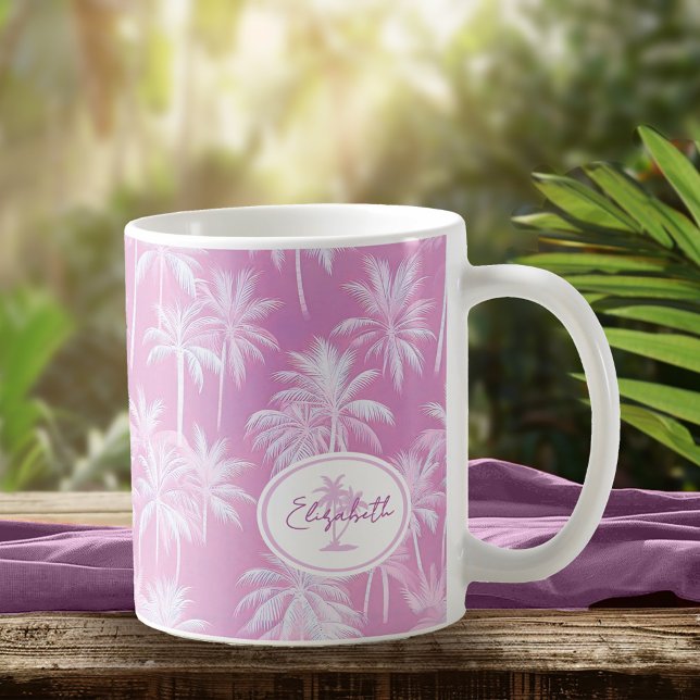 Hawaiian Palm Tree Silhouette Muster Plum ID1093 Kaffeetasse (Von Creator hochgeladen)